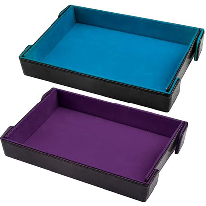 SIQUK 2 Pieces Magnetic Dice Tray Rectangle Folding Dice Rolling Tray PU Leather Dice Trays Dice Holder Storage Box for D&D RPG Dice Games (Violet, Sky Blue) - color: Violet, Sky Blue