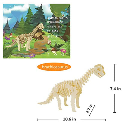 3D Wooden Dinosaur Puzzle, 3 Piece Set Wood Dino Skeleton Model Puzzle | Wooden Crafts Assembly 3D Puzzle, STEM DIY Brain Teaser Puzzle - style: Dinosaur 3-piece set
