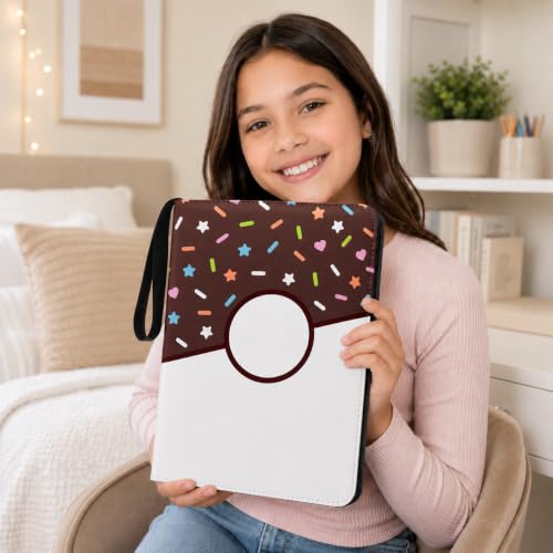 9 Pocket Card Binder 900 Card Holder Album, Choco Donut Trading Cards Holder Zipper Binder for Girl Teen Collection (Choco Donut, 900 Pocket) - color: Choco Donut, size: 900 Pocket