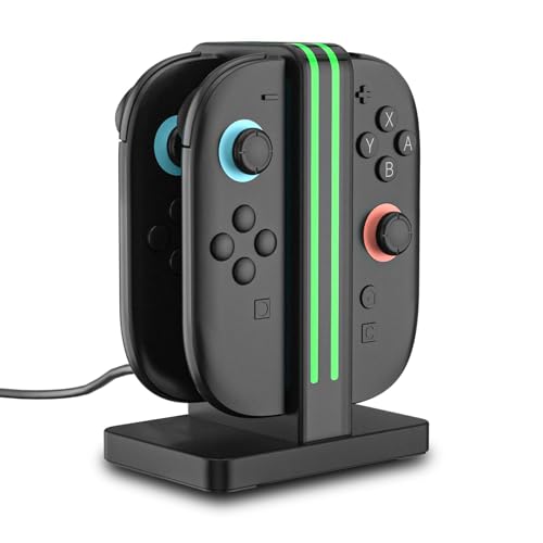 Nintendo Switch 2 Controller Charger, 4-Slot Magnetic Dock, LED Indicators | For Nintendo Switch 2 controllers only, not original Switch; four magnetic slots charge together with clear LED status lights