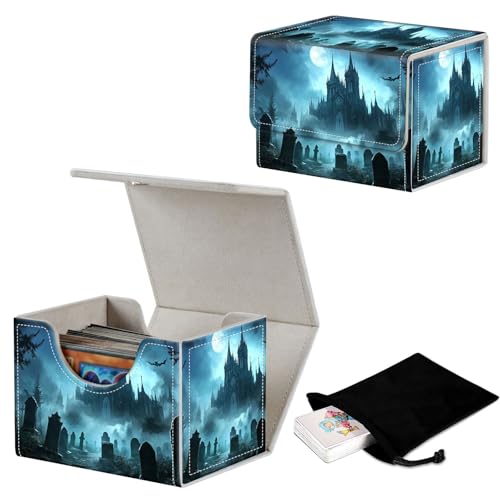 Stylish MTG Deck Box for 110+ Cards, Magnetic Commander Deck Case with Bonus Game Card Pouch, Durable Storage for TCG and Sleeved Magic Cards, Gothic Cemetery - color: Gothic Cemetery