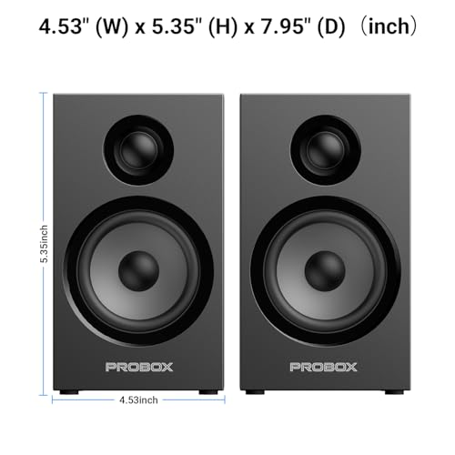 Powered Bookshelf Speakers HiFi Computer Gaming Monitors with Bluetooth 5.3 & 24-Bit USB DAC Stereo Speaker PC Speakers 3.5" Woofer,1" Silk Dome Tweeter, Adjustable Bass/Treble BT16-Black