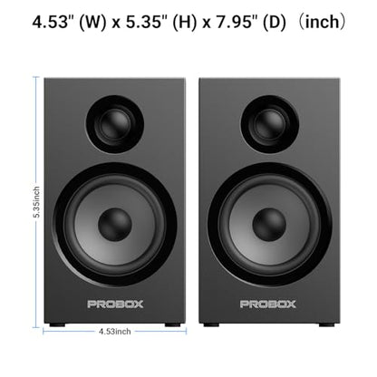 Powered Bookshelf Speakers HiFi Computer Gaming Monitors with Bluetooth 5.3 & 24-Bit USB DAC Stereo Speaker PC Speakers 3.5" Woofer,1" Silk Dome Tweeter, Adjustable Bass/Treble BT16-Black