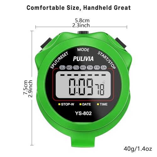Stopwatch Timer, Digital Stop-Watch for Sports, Green | Multi-function Stopwatch with Single Split/Lap Timing, Button Beep Alarm Clock, Ideal for Coaches Kids PE-teacher - color: Green