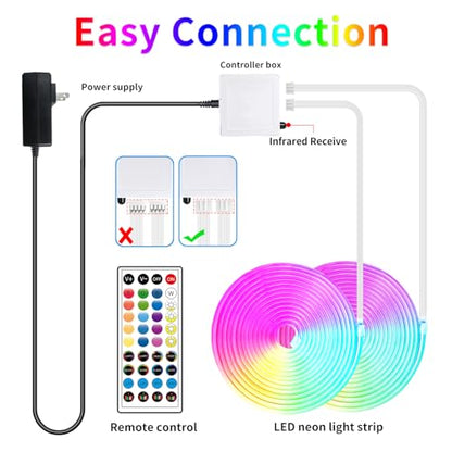 segrass LED neon Lights Strip 132FT,DC 24V RGB LED neon Light Strip APP Remote Controls Control Waterproof Flexible Neon LED Rope Lights for Bedroom,Playroom,Outdoors Decor（2 Rolls of 66ft） - size: 132FT