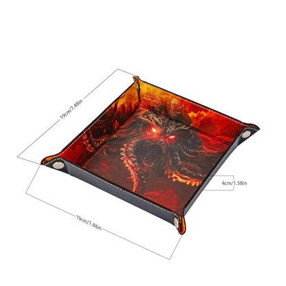 PU Leather Folding Dice Rolling Tray Mat, Portable RPG D&D Dice Trays for RPG Tabletop Board Games, Jewelry Valet Tray for Women and Men - color: Red