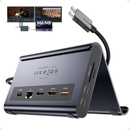 MacBook Docking Station Dual Monitor 4K@60Hz, PD100W, Audio for Home Office | PULWTOP Vertical Laptop Stand with 2 HDMI, 10Gbps USB-C/A, Ethernet, SD/TF, USB C Dock for MacBook Pro/Air M4/M5 – Midnight - color: Midnight