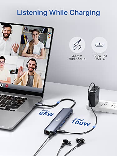 Dockteck 9-in-1 USB-C Hub: HDMI 4K@60Hz, Ethernet, 100W PD, Audio, 2x USB-A 5 Gbps, SD/TF Card Reader for MacBook, iPad, XPS, Microsoft - style: Pro Max series