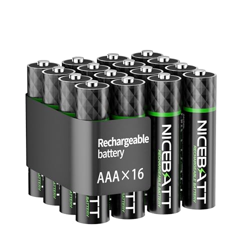 NICEBATT Rechargeable AAA Batteries 1100mAh, Premium NiMH Triple A Battery Low Self Discharge -16 Count - size: 16 Count