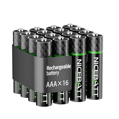NICEBATT Rechargeable AAA Batteries 1100mAh, Premium NiMH Triple A Battery Low Self Discharge -16 Count - size: 16 Count