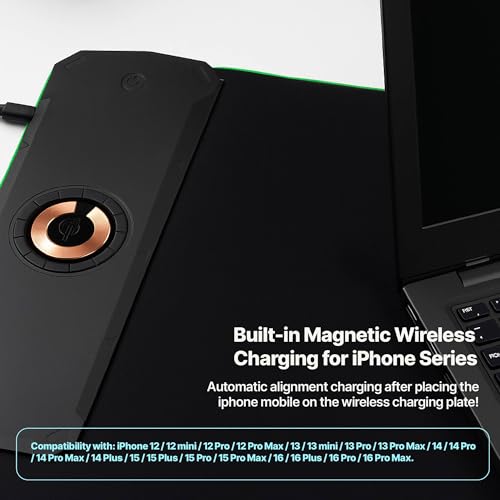 Wireless Charging RGB Gaming Mouse Pad 15W, LED Mouse Pad 35.43x15.75x0.16 in, Light Modes Extra Large Mousepad Non-Slip Rubber Base Computer Keyboard Mat for Gaming, MacBook, PC, Laptop, Desk