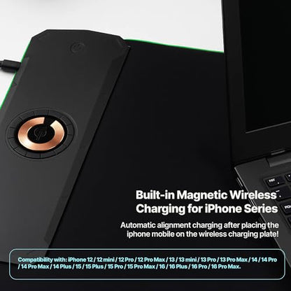 Wireless Charging RGB Gaming Mouse Pad 15W, LED Mouse Pad 35.43x15.75x0.16 in, Light Modes Extra Large Mousepad Non-Slip Rubber Base Computer Keyboard Mat for Gaming, MacBook, PC, Laptop, Desk