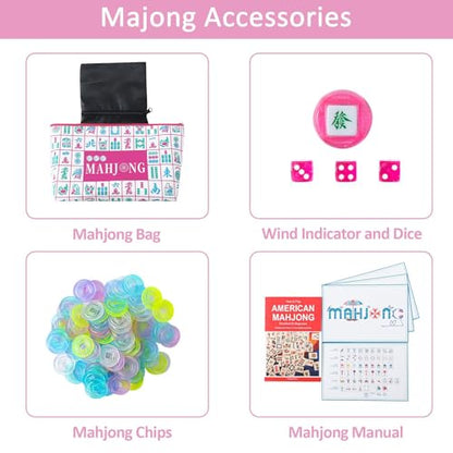 160 Pink Printed American Mahjong Game Set with Carrying Bag and Accessories, 1.2’’ Mahjong Tiles Set - style: 3-Pink