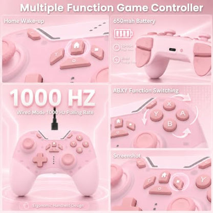 aghi Hall Effect Wireless Gaming Controller with Phone Clip | for iPhone/Android/PC/Steam/TV/Switch/Switch 2 with Hall Joysticks, Lock Speed, Macro, 6-Axis Gyro, Vibration, Turbo, Pink - color: Light Pink