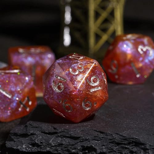 Glitter DND Dice Set Brown Polyhedral Dice for D&D Tabletop Games | Leather Storage Bag, DM Gift, for Dungeons and Dragons Role Playing Games - color: Glitter-brown