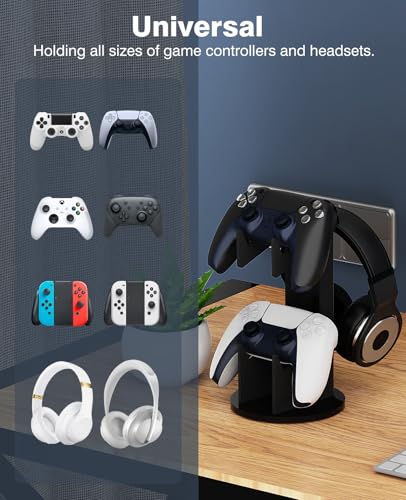 MoKo Universal Game Controller & Headset Stand, 2-in-1 Holder Acrylic | Premium acrylic, crystal clear. 2-in-1 for controller and headset. Non-slip base. Fits Switch, PS5, PS4, Xbox. - color: Black