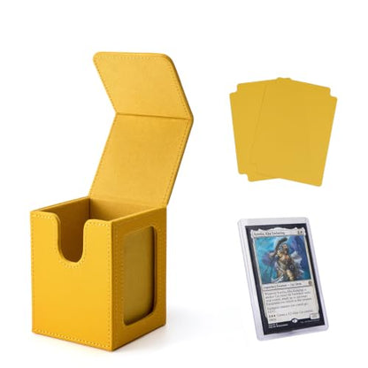 MTG Deck Box with Commander Display, Fits TCG Cards (Yellow&Yellow) | Holds 120 Single/100 Double-Sleeved Cards, Fit MTG/PTCG/OPTCG Cards, Strong Magnet, PU Leather, With 2 Dividers & 1 Toploader - color: Yellow&Yellow