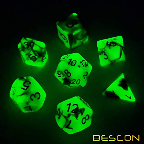 Bescon Two-Tone Glow-in-the-Dark Polyhedral Dice Set Spooky Rocks, Luminous RPG Dice Set d4 d6 d8 d10 d12 d20 d% Brick Box Pack - color: Multicolor