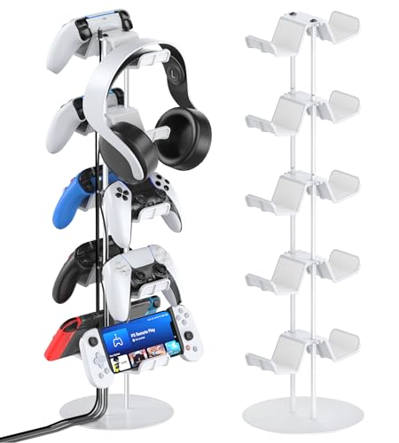 Kytok Gamer Gifts, Headset Stand 5 Tiers with Cable Organizer, Controller Stand Compatible with PS5/Xbox/Nintendo Switch/PS Portal/PS4, Headset Holder & Controller Holder for 10 Packs Controller - color: White, size: 5 tiers