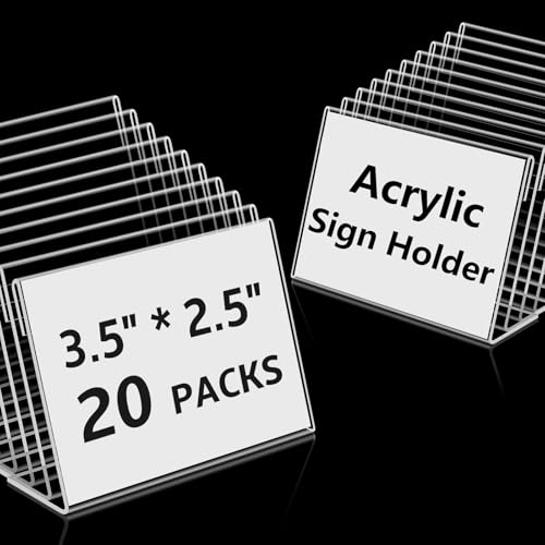 20 PCS 3.5 x 2.5 inch Small Acrylic Sign Holder, Mini Acrylic Food Signs Labels for Party Buffet, Retail Price Display Holder, Clear Plastic Counter Top Stand for Place Cards, Name Card, Wedding Signs - size: 20 PCS 3.5" X 2.5"(9X6)