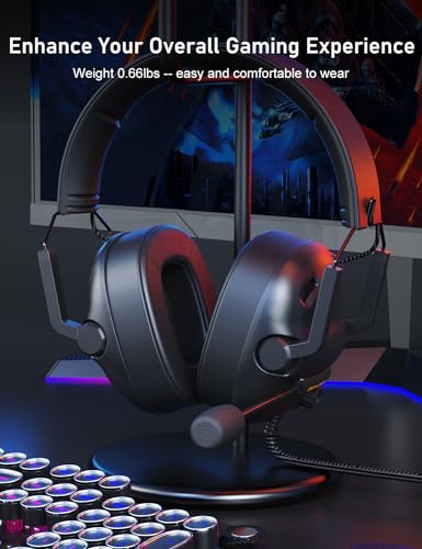 SENZER SG500 Surround Sound Pro Gaming Headset with Noise Cancelling Microphone - Soft Memory Foam Padding - Portable Foldable Headphones for PC, PS4, PS5, Xbox One, Switch - Black - color: Black