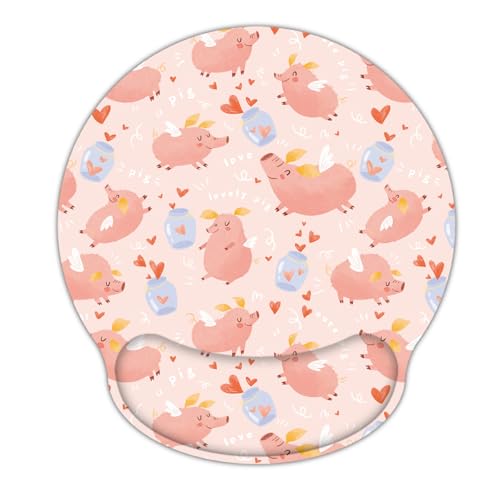 Laptop Computer Gaming Mouse Pad with Wrist Rest Support,Ergonomic Memory Foam Mouse Mat,Non-Slip Rubber Base Office Work Desk Pad,Comfortable & Pain Relief (Pink Pig) - color: Pink Pig