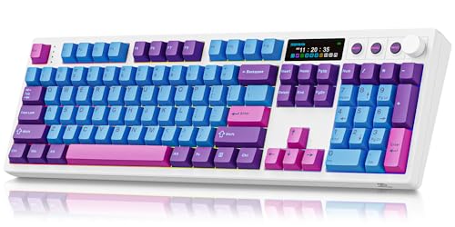BOYI K104Pro Creamy Mechanical Gaming Keyboard,2.2" Smart Screen&Media Knob,QMK/VIA Programmable Tri-Mode BT/2.4GHz/USB-C 100% Full Size Gasket Mounted Hot Swap RGB Keyboard for PC Mac(White Joker) - color: White Joker