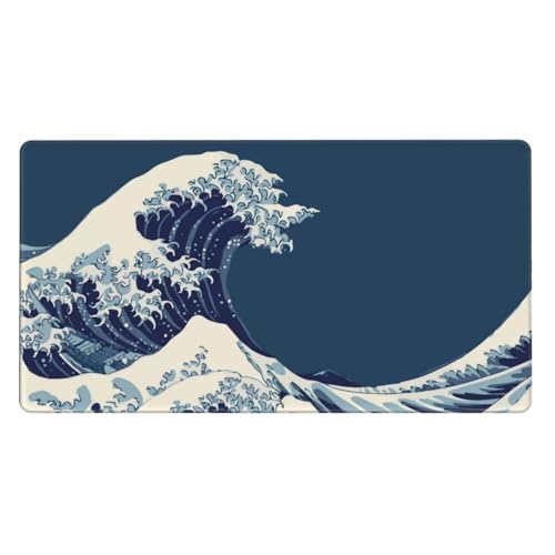 MTG Playmat Blue Great Wave TCG Mat Board Game Card Game Trading Card Game Play Mat Desk Pad Original Hand Painted Stitched Edges Smooth Surface Rubber Base 23.6x13.8in