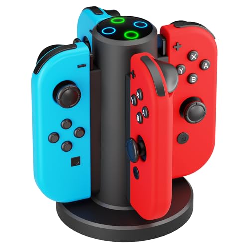 HONCAM Joycon Charging Dock for Switch Controller, Switch Accessories Compatible with Joycon,4 in 1 Charger with a USB Type-C Cord, Black | 4 in 1 JoyCon Charger, Switch Accessories with USB-C Charging Cable - color: Black