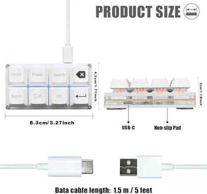 BTXETUEL Copy Paste Search Backspace Save Cut All Enter 8-Key Keyboard SayoDevice One Handed OSU Keypad Programmable Mechanical Shortcut Macro Keyboard for Working and Gaming (White) - color: White