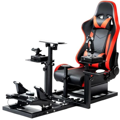 Supllueer Flight Simulator Cockpit with Red Seat Fit for Logitech X52 PRO G29 G920 G923,for Thrustmaster T80 T300RS GT HOTAS Warthog,for Fanatec,Aircraft Steering Wheel Mount Only Stand and Chair