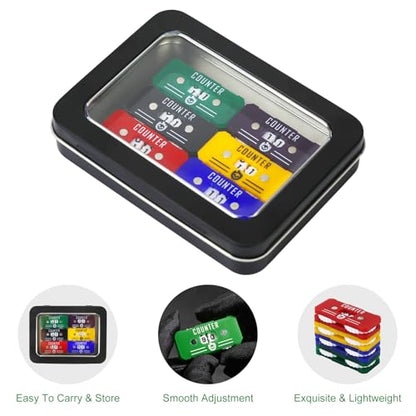 6PCS Life Counter Set with Metal Box, Health Tracker Life Counters Twin Digits for Magic Card Games Accessories D&D RPG CCG TCG Tabletop Board Games - color: A Color Matching-6pcs
