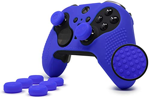 Elite Series 2 Studded Grip Skin for Xbox One Elite Series 2 Controller (NOT for Series X/S/Elite 1) by Foamy Lizard - Sweat Free Silicone w/Flat Top Anti-Slip Studs + 8 QSX-Elite Thumb Grips (Blue) - color: Blue