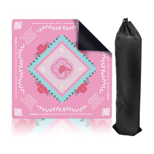 Mahjong Mat for Table, Non-Slip Noise Reducing for American Mahjong/Board Games, 31.5x31.5 Inch Premium Gaming Mat, with Black Storage Pouch (Pink) - color: Pink