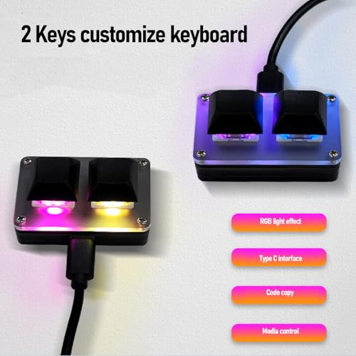 Yunseity 2 Key Hot Swap Game Keyboards, USB Wired RGB Mechanical Keypad, 2 Programmable Keys One Handed Gaming PC Keyboards for Accounting Working or Rhythm Games