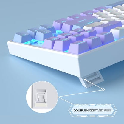 MageGee 75% Mechanical Gaming Keyboard, Red Switch, LED Blue Backlit, 87 Keys Compact TKL Wired Computer Keyboard for Windows Laptop PC Gamer - White/Purple - color: White Purple/Red Switch