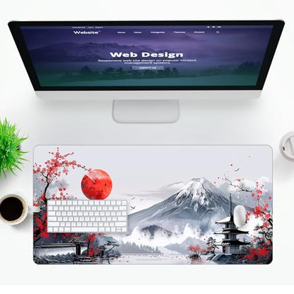 VNDL Large Japanese Gaming Mouse Pad, White and Red, Premium Non-Slip Anime Desk Pad for Office, Extended XL XXL Mouse Mat and Laptop Pad, Waterproof and Stiched Edges 31.5 x 15.7 in (mt1) - color: mt1