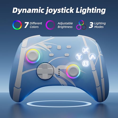 Mytrix Wireless Pro Controller, Hall Effect Bluetooth Controllers for Nintendo Switch, PC, Steam, iPad, Mac, Tablet, Laptop, with RGB Light/Macro Keys/Turbo Button, Bamboo Blue - color: Blue