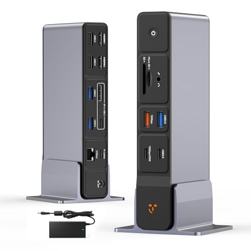 TobenONE USB C Docking Station 3 Monitors, 18-in-1 Triple 4K Display, 150W Power Adapter with 20W Fast Charging, 8 USB Ports up to 10Gbps, 2 HDMI/DP/USB C, for Windows/Chrome OS