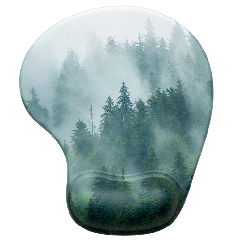 Hsurbtra Ergonomic Mouse Pad with Wrist Rest Support, Gel Mouse Pads with Non-Slip PU Base, Pain Relief Memory Foam Computer Mat, Cute Office Supplies Desk Decro Accessories, Black Forest - color: Black Forest, size: Normal