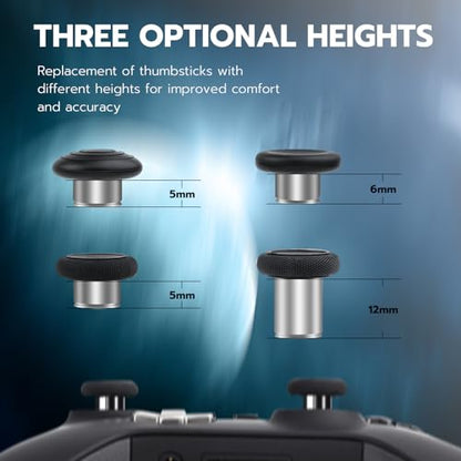 Mcbazel 13-in-1 Metal Thumbsticks Joysticks for Xbox Elite Series 2, Elite Series 2 Controller Accessories with 6 Swap Joysticks, 4 Trigger Paddles, 2 D-Pads, 1 Tool, 1 Carry Case - Black