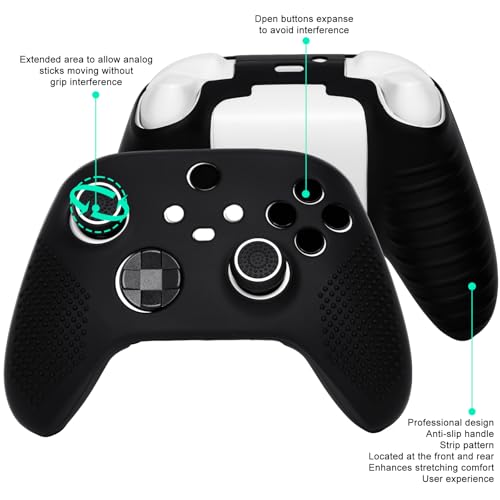 Anti-Slip Black Controller Skin,Studded Edition Protective Silicone Cover Skin Grips Compatible with Xbox Series X/S Controller and 6 PCS Thumb Grips Caps. - color: Black