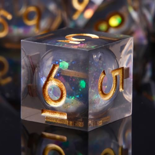 Handmade Liquid Core DND Dice Set Quicksand Ball, 7 Accessories Dice for Dungeons and Dragons, Polyhedral Resin Sharp Edge Dice Roleplaying （Liquid Colorful Black） - color: Liquid-colorful Black