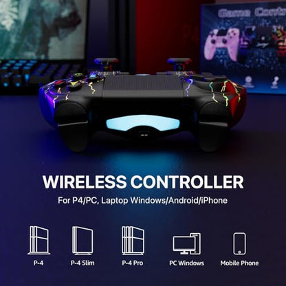 ISHAKO Controller for PS4, Wireless Gaming Controller for Sony PlayStation 4/Pro/Slim/PC Windows,1000mah Battery, Remote Joystick with RGB Light, 3.5mm Audio Jack - Black - color: Black