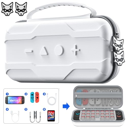 NinjaPlusOX Switch 2 Carrying Case Compatible with Nintendo Switch 2(2025), with 20 Games Cartridges Protective Hard Shell Travel Carrying Case Pouch for Switch 2 Console Accessories, White - color: White, size: S-Switch 2 Case