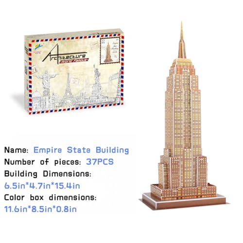 Architecture World Famous of 3D Puzzle.Build Your Own Collection of 17 Global Landmarks (Notre Dame, Colosseum) - Educational DIY Model Kit for Kids & Adults. (Empire State Building) - color: Empire State Building