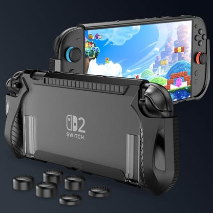 HEYSTOP Accessories Bundle for Nintendo Switch 2, Dockable Protective Case | Tempered Glass Screen Protector, Racing Steering Wheels, Joy Con Controller Grip Covers, Console Gaming Starter Kit