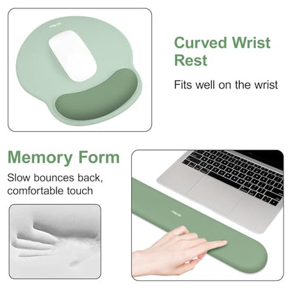 MOSISO Wrist Rest for Mouse Pad Set, Large Gaming Deskpad, Green | Circle Curved Mousepad&Keyboard Wrist Rest&Coaster, Ergonomic Non-Slip Mousepad&Easy Typing Pad with Silicone Lining - color: Green