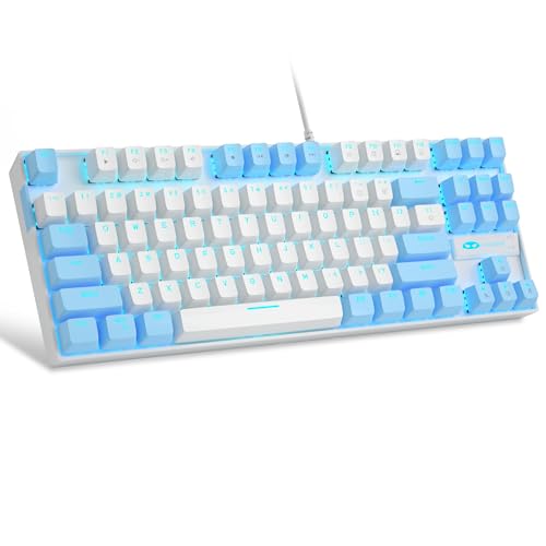 MageGee 75% Mechanical Gaming Keyboard, Red Switch, LED Blue Backlit, 87 Keys Compact TKL Wired Keyboards for Windows Laptop PC Gamer - White/Blue - color: White Blue/Red Switch
