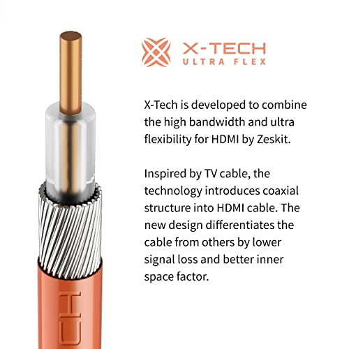 Zeskit X-Tech 48Gbps Ultra High Speed HDMI Cable 5ft, 8K60 4K120 144Hz eARC HDR HDCP 2.2 2.3 Compatible with Dolby Vision Apple TV 4K Roku Sony LG Samsung Xbox Series X RTX 3080 PS4 PS5 - size: 5 ft